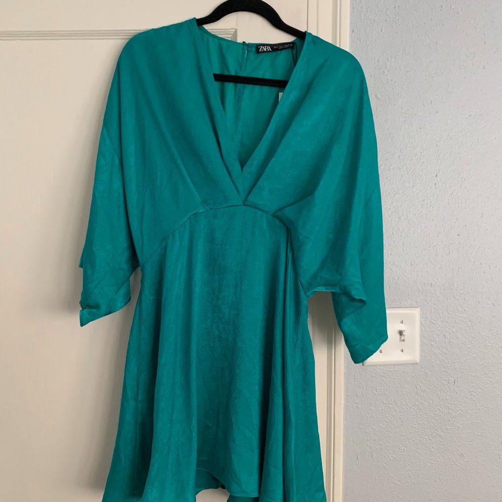Turquoise Zara Mini Dress Deep V